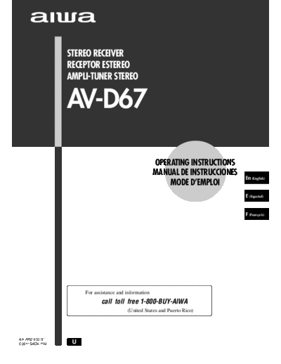 Aiwa AV-D67 Stereo AV receiver operating instructions and service manual