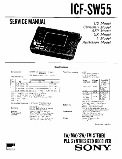 Sony ICF-SW55 ICF-SW55 service manual w/o schematics