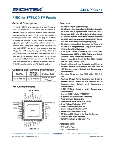 Richtek AUO-P303.11 PMIC for TFT-LCD TV Panels