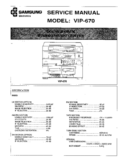 Samsung VIP-670 Service Manual for Double Deck Stereo Music Center Samsung Vip-670
