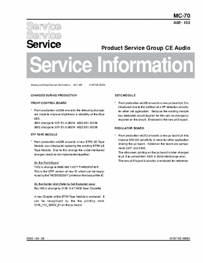 Philips MC-70 Service Information Prod. Serv. Group CE Audio A02-155 (2002-04-26) - pag. 13