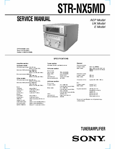 Sony STR-NX5MD STR-NX5MD Tuner and Amplifier Section in DHC-NX5MD
- Service Manual