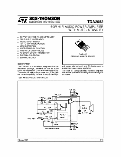 SGS-Thomson TDA2052 PWR AMP 1x65W HIFI SQL07