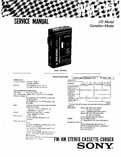 Sony WM-F17 Service Manual for Sony Stereo Cassette Player (Walkman) WM-F17.