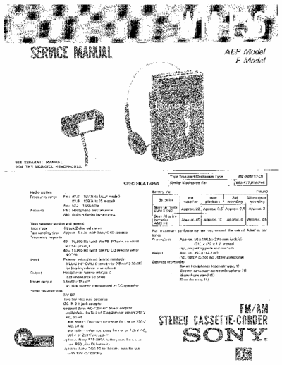 Sony WM-F36 Service Manual for Sony Stereo Cassette Recorder (Walkman) WM-F36