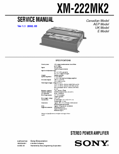 sony XM-222 Sony XM-222 car amplifier service manual,schematics.