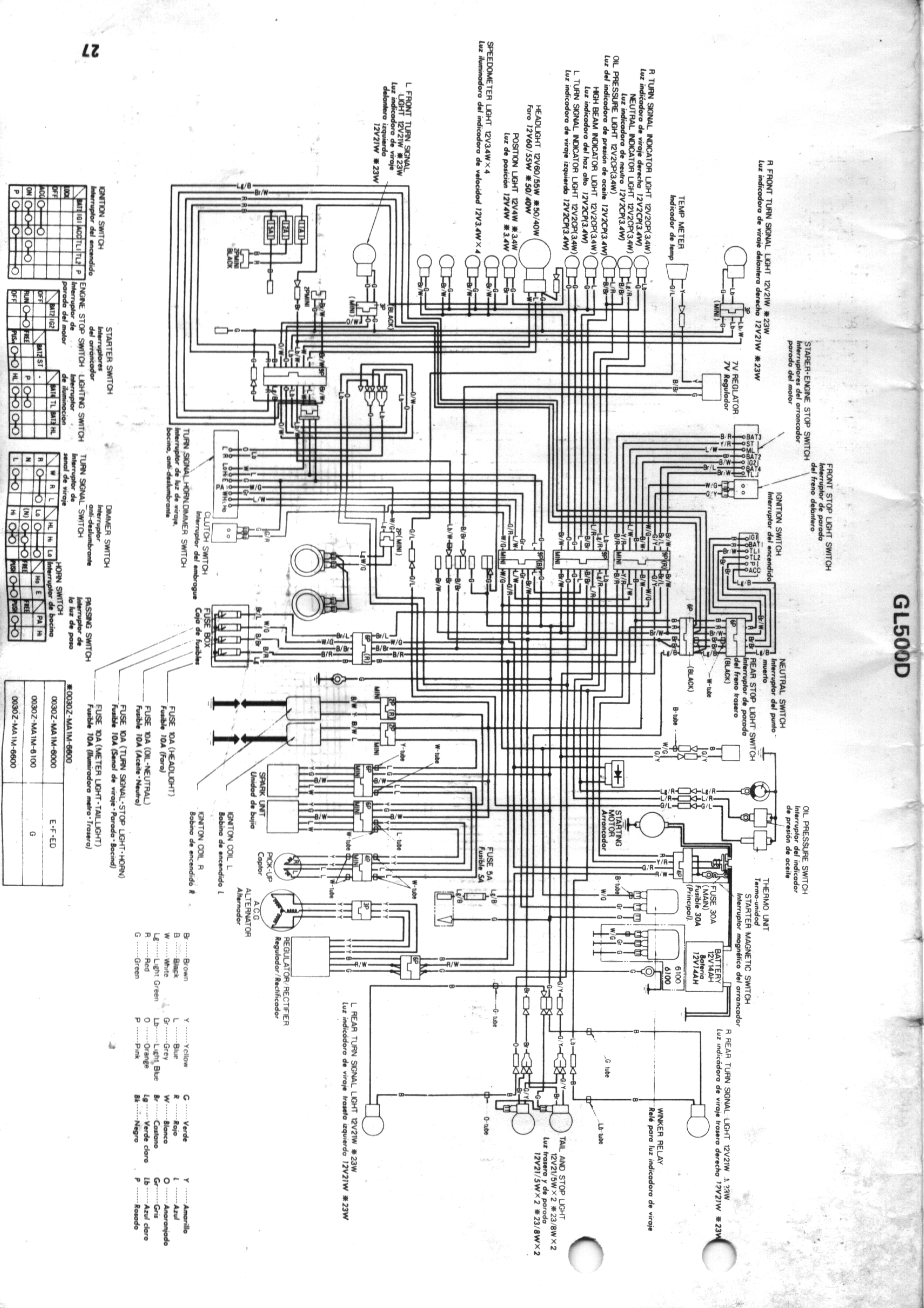 Honda GL500 Electrical schematic diagram