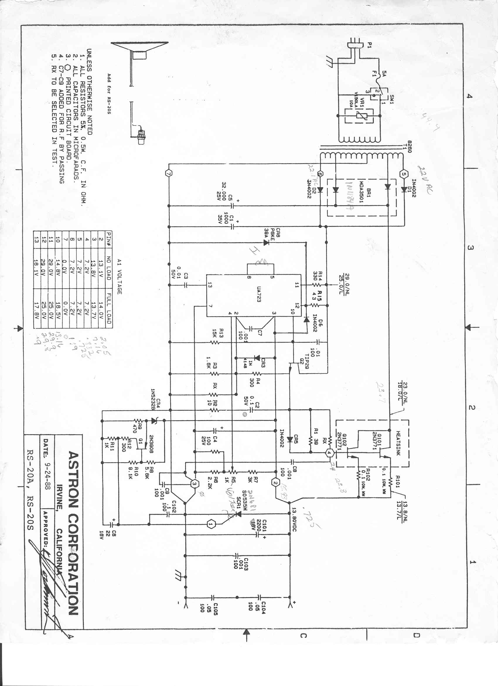Astron RS-20S Schematic for Astron Model RS-20S Power supply