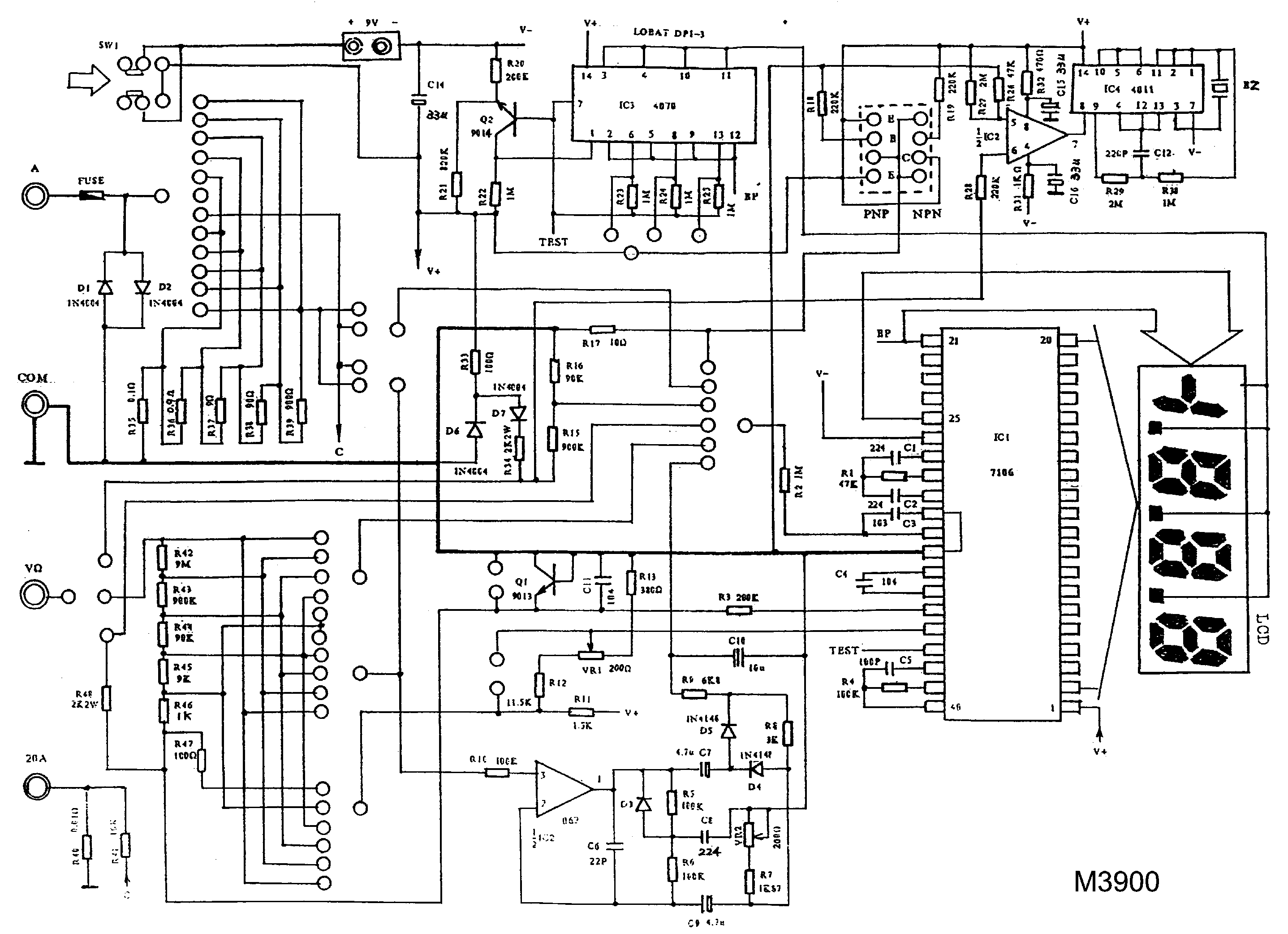 Metex M3900 Electrical Diagram of Metex M3900 meter