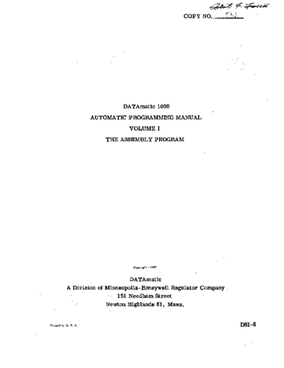 honeywell DATAmatic 1000 Automatic Programming Manual Volume 1 Assembly Program 1957  honeywell datamatic_1000 DATAmatic_1000_Automatic_Programming_Manual_Volume_1_Assembly_Program_1957.pdf