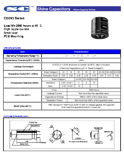SC [Shine] SC [snap-in] CD293 Series  . Electronic Components Datasheets Passive components capacitors SC [Shine] SC [snap-in] CD293 Series.pdf