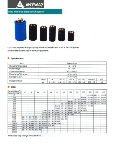 HZC [Anyway Int.] HZC [radial thru-hole] CD13 Series  . Electronic Components Datasheets Passive components capacitors HZC [Anyway Int.] HZC [radial thru-hole] CD13 Series.pdf