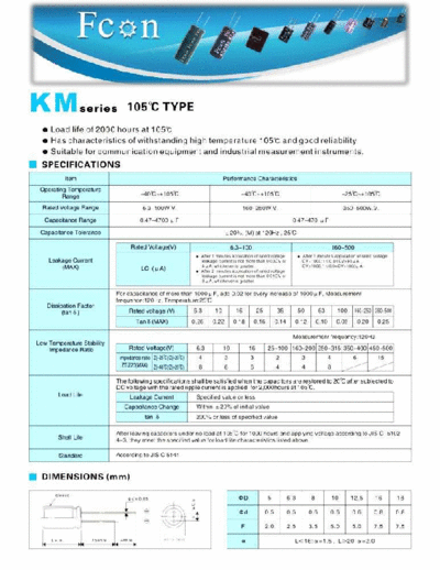 Fcon [radial thru-hole] KM Series  . Electronic Components Datasheets Passive components capacitors Fcon Fcon [radial thru-hole] KM Series.pdf