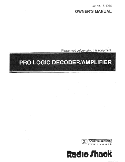 RADIOSHACK hfe radioshack pro-logic decoder amplifier en  RADIOSHACK Pro-Logic Decoder Amplifier hfe_radioshack_pro-logic_decoder_amplifier_en.pdf