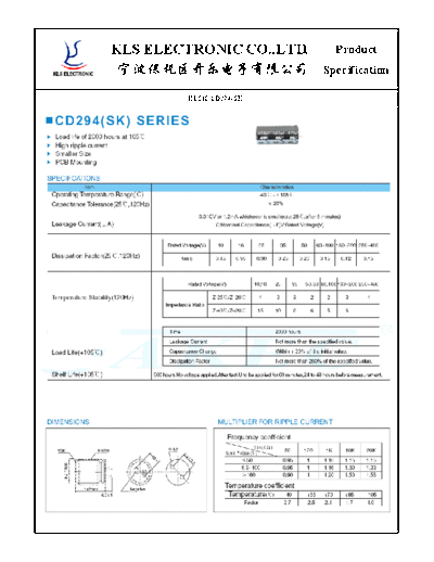 KLS [snap-in] CD294 SK Series  . Electronic Components Datasheets Passive components capacitors KLS KLS [snap-in] CD294 SK Series.pdf