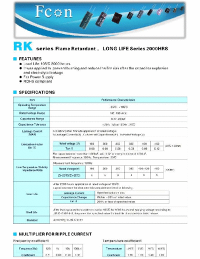 Fcon [radial thru-hole] RK Series  . Electronic Components Datasheets Passive components capacitors Fcon Fcon [radial thru-hole] RK Series.pdf