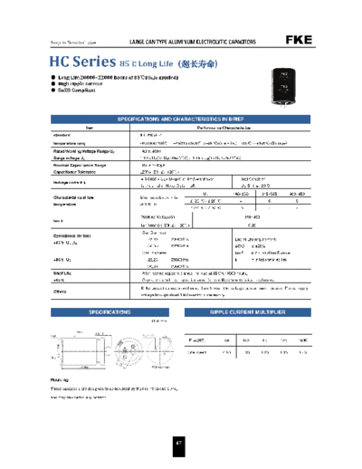 FKE [snap-in] HC SERIES Series  . Electronic Components Datasheets Passive components capacitors FKE FKE [snap-in] HC SERIES Series.pdf