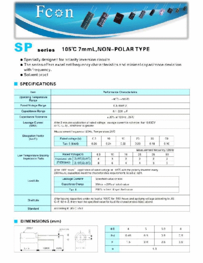 Fcon [non-polar radial] SP Series  . Electronic Components Datasheets Passive components capacitors Fcon Fcon [non-polar radial] SP Series.pdf