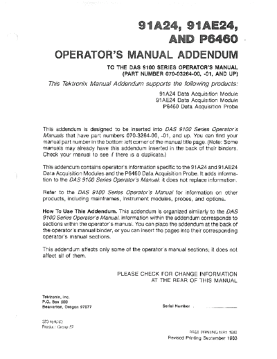 Tektronix TEK 91A24 252C 91AE24 252C P6460 Operator 2527s Manual Addendum  Tektronix TEK 91A24_252C 91AE24_252C P6460 Operator_2527s Manual Addendum.pdf