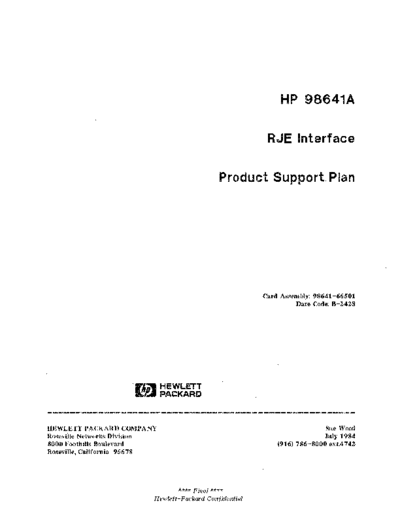 HP 98641A RJE Interface Project Support Plan Jul84  HP 9000_dio 98641A_RJE_Interface_Project_Support_Plan_Jul84.pdf