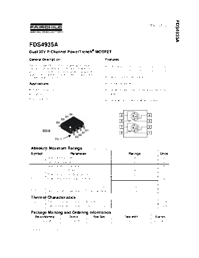 Various FDS4935 - Dual 30V P-Channel PowerTrench MOSFET  . Electronic Components Datasheets Various FDS4935 - Dual 30V P-Channel PowerTrench MOSFET.pdf