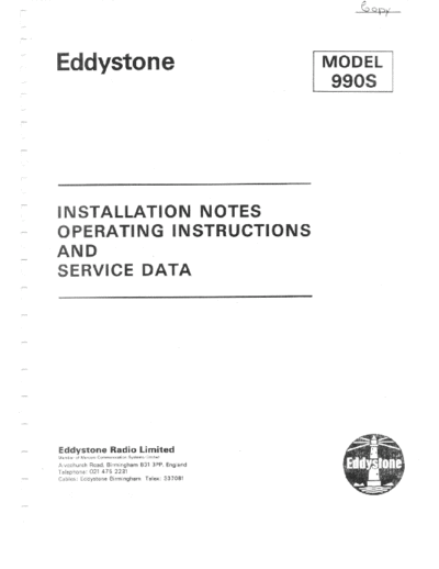 Eddystone 990s service manual  . Rare and Ancient Equipment Eddystone 990s service manual.pdf