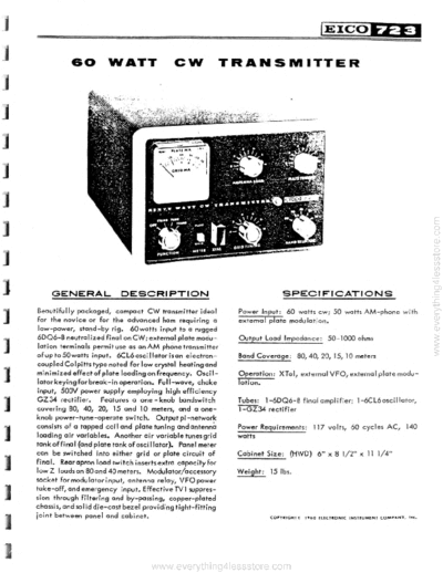 Eico eico model 723 60-watt cw transmitter  . Rare and Ancient Equipment Eico eico_model_723_60-watt_cw_transmitter.pdf