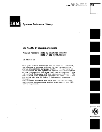 IBM GC33-4000-3 OS ALGOL Programmers Guide Sep72  IBM 360 algol GC33-4000-3_OS_ALGOL_Programmers_Guide_Sep72.pdf