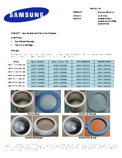 Samsung Spin Basket and Tub Cover Damage V2  Samsung Washer WA45H7000AW_A2 Spin Basket and Tub Cover Damage_V2.pdf