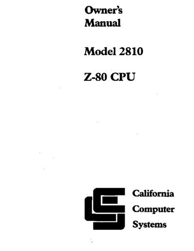 ccs CCS 2810 Z80 CPU 1980  . Rare and Ancient Equipment ccs 2810 CCS_2810_Z80_CPU_1980.pdf