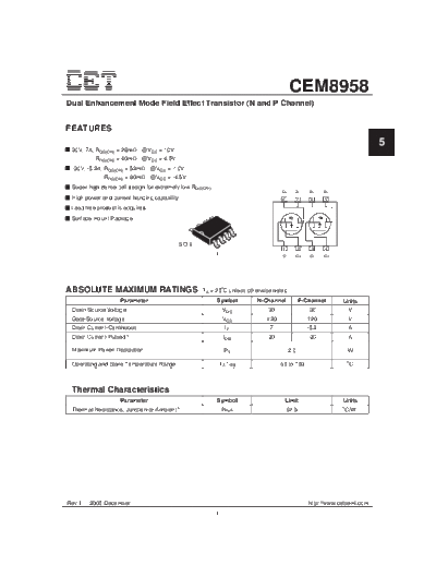 CET cem8958  . Electronic Components Datasheets Active components Transistors CET cem8958.pdf