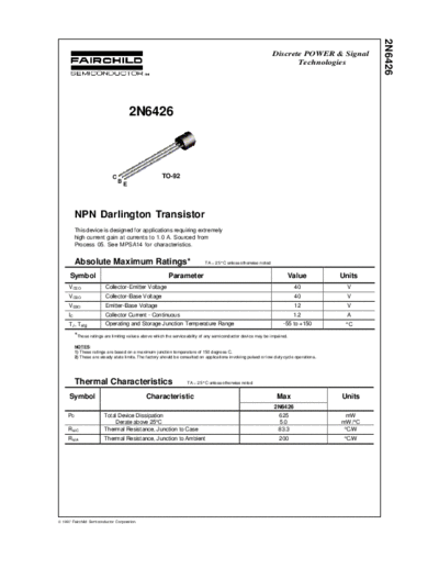 Fairchild Semiconductor 2n6426  . Electronic Components Datasheets Active components Transistors Fairchild Semiconductor 2n6426.pdf