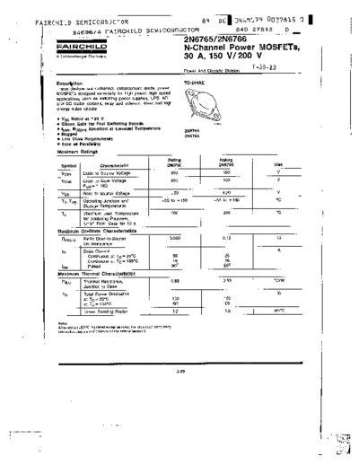 Fairchild Semiconductor 2n6765  . Electronic Components Datasheets Active components Transistors Fairchild Semiconductor 2n6765.pdf