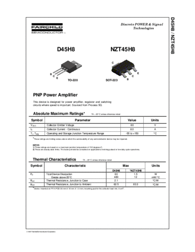 Fairchild Semiconductor d45h8 nzt45h8  . Electronic Components Datasheets Active components Transistors Fairchild Semiconductor d45h8_nzt45h8.pdf