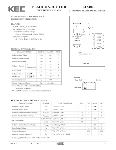 KEC kta1001  . Electronic Components Datasheets Active components Transistors KEC kta1001.pdf