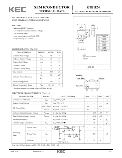 KEC ktb1124  . Electronic Components Datasheets Active components Transistors KEC ktb1124.pdf