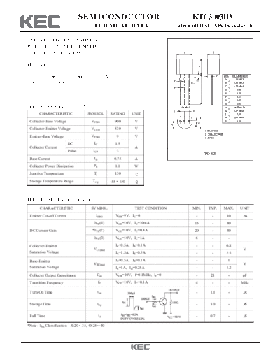 KEC ktc3003hv  . Electronic Components Datasheets Active components Transistors KEC ktc3003hv.pdf