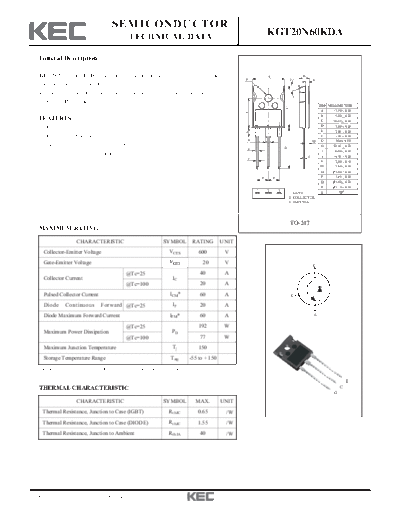 KEC kgt20n60kda  . Electronic Components Datasheets Active components Transistors KEC kgt20n60kda.pdf