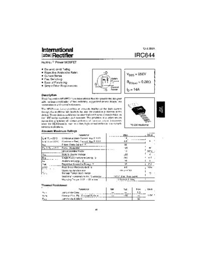International Rectifier irc644  . Electronic Components Datasheets Active components Transistors International Rectifier irc644.pdf
