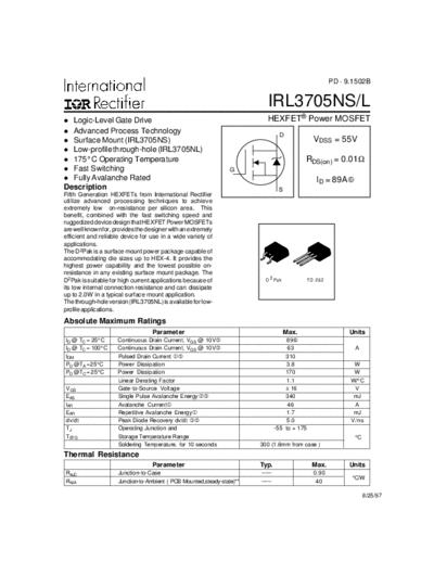 International Rectifier irf3705ns  . Electronic Components Datasheets Active components Transistors International Rectifier irf3705ns.pdf