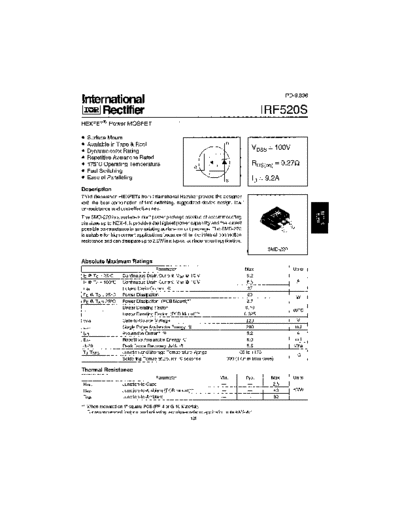 International Rectifier irf520s  . Electronic Components Datasheets Active components Transistors International Rectifier irf520s.pdf