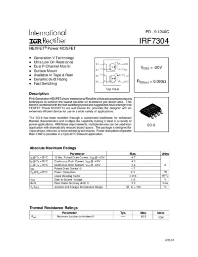 International Rectifier irf7304  . Electronic Components Datasheets Active components Transistors International Rectifier irf7304.pdf