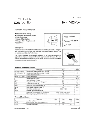 International Rectifier irf740  . Electronic Components Datasheets Active components Transistors International Rectifier irf740.pdf
