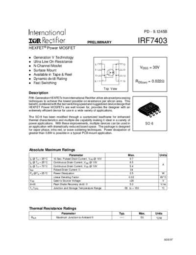 International Rectifier irf7403  . Electronic Components Datasheets Active components Transistors International Rectifier irf7403.pdf