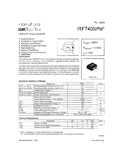 International Rectifier irf740spbf  . Electronic Components Datasheets Active components Transistors International Rectifier irf740spbf.pdf