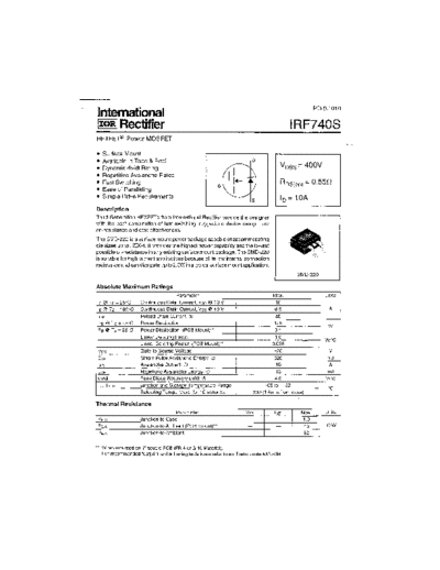 International Rectifier irf740s  . Electronic Components Datasheets Active components Transistors International Rectifier irf740s.pdf