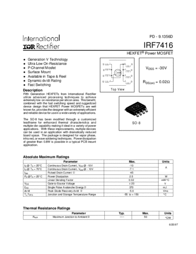 International Rectifier irf7416  . Electronic Components Datasheets Active components Transistors International Rectifier irf7416.pdf