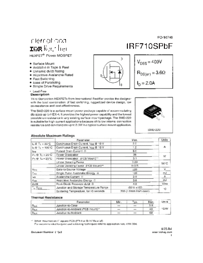 International Rectifier irf710spbf  . Electronic Components Datasheets Active components Transistors International Rectifier irf710spbf.pdf