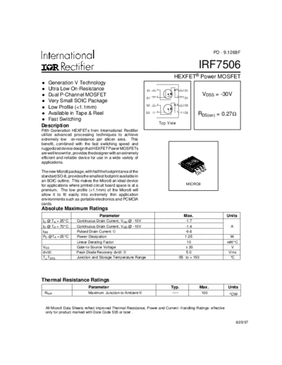 International Rectifier irf7506  . Electronic Components Datasheets Active components Transistors International Rectifier irf7506.pdf