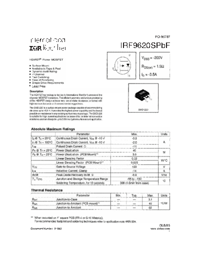 International Rectifier irf9620spbf  . Electronic Components Datasheets Active components Transistors International Rectifier irf9620spbf.pdf